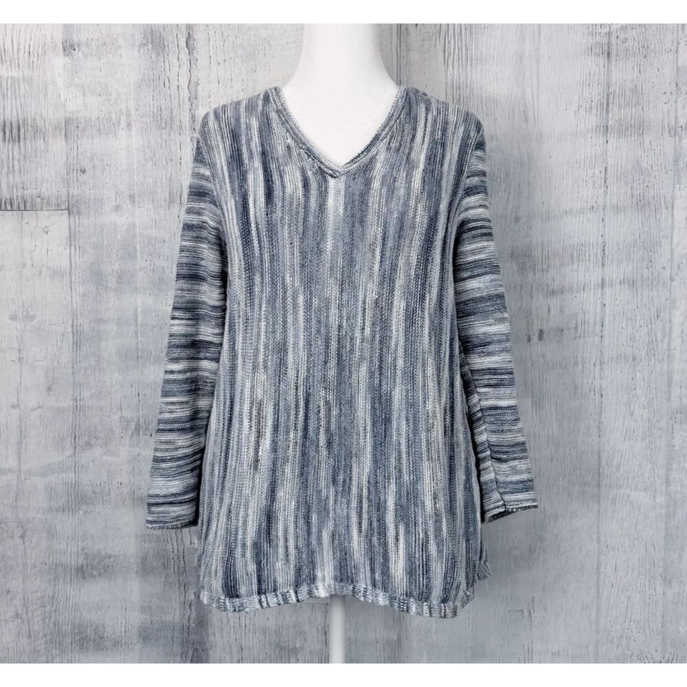 J. Jill Pure Jill Linear Space-dyed Knit Sweater Women's M Blue 3/4 Sleeve